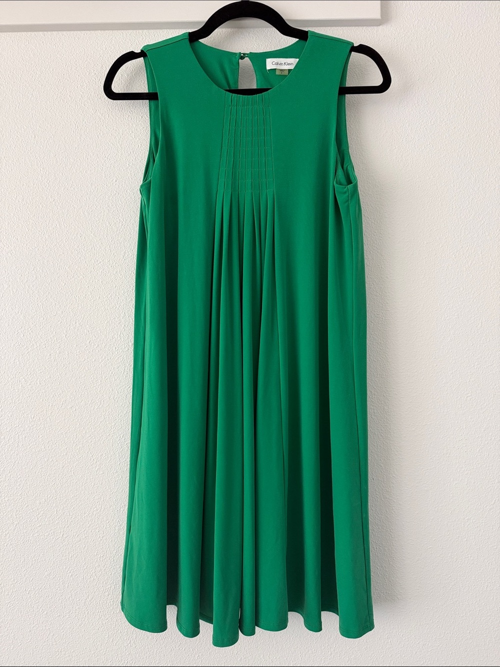 Calvin Klein Bright Green Pleated A-line Midi Dress